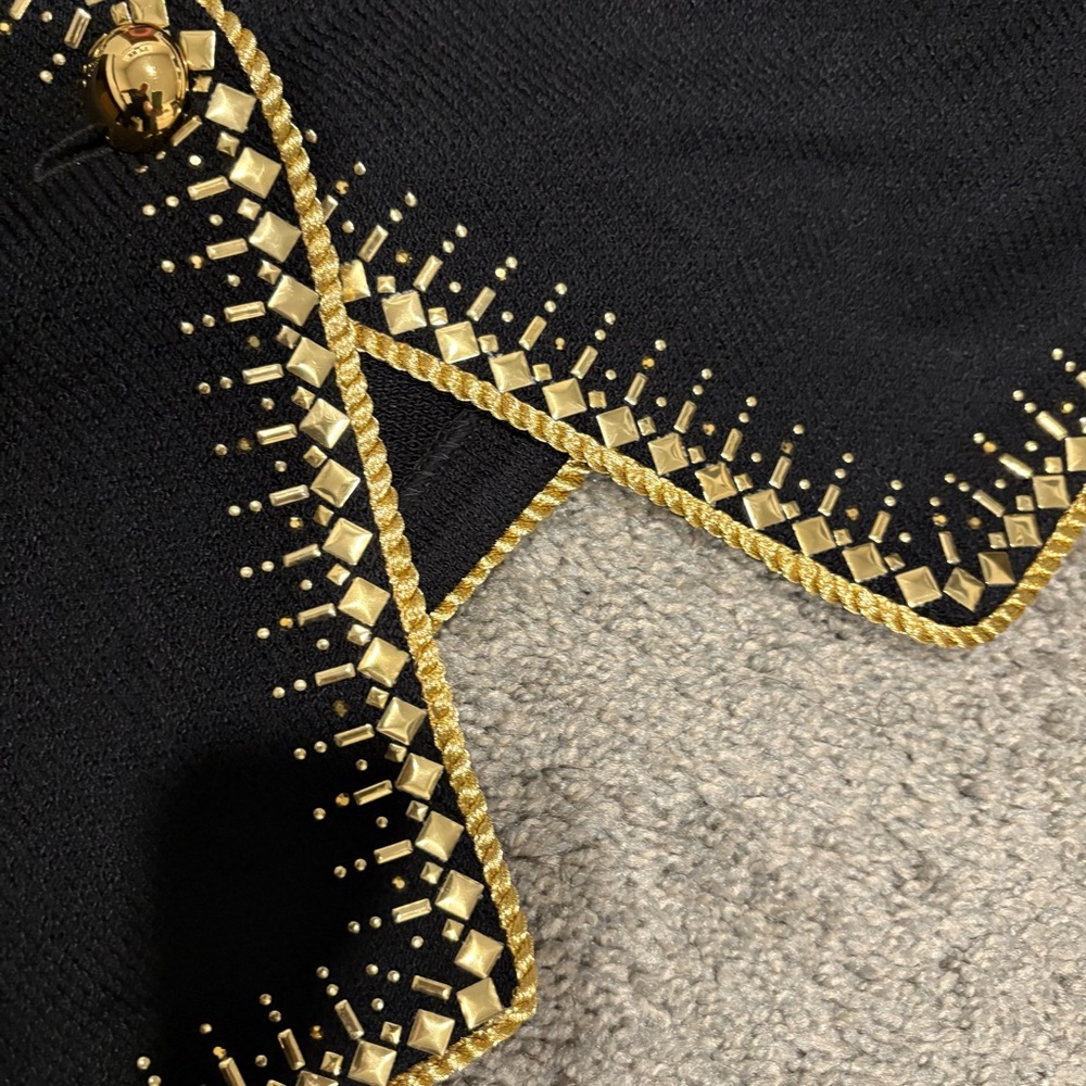ST. JOHN Evening NEW Gold Studded Embellished Cardigan Sweater Jacket Size 8 - Picture 7 of 16